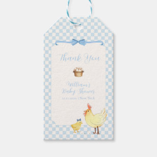 Blue Gingham Farmer Little Chick Jungen-Baby-Party Geschenkanhänger
