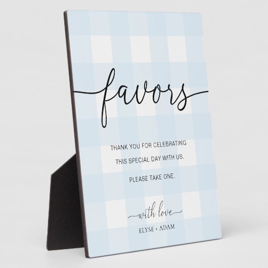 Blue Gingham Favors Sign Fotoplatte (Seite)