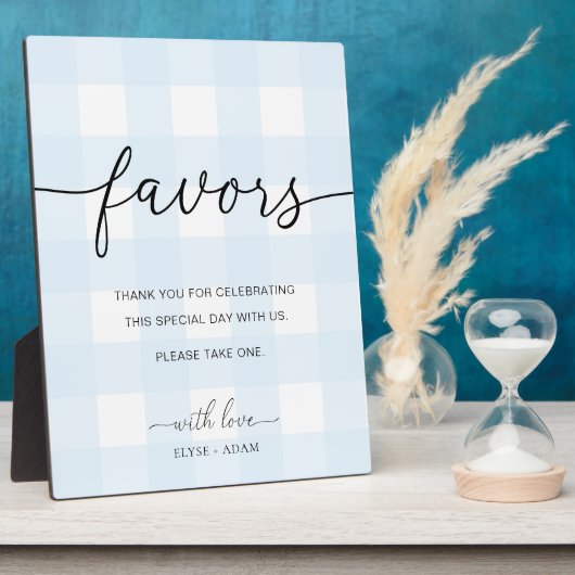 Blue Gingham Favors Sign Fotoplatte (Seite)