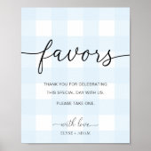 Blue Gingham Favors Sign Poster (Vorne)