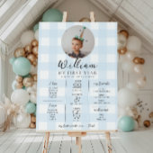 Blue Gingham First Birthday Milestone Timeline Poster