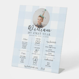 Blue Gingham First Birthday Milestone Timeline Sockelschild
