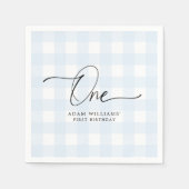 Blue Gingham First Birthday Paper Napkin Serviette (Vorderseite)