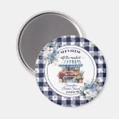 Blue Gingham Floral Brautparty: Gefallen Magnet (Vorderseite/Rückseite)