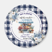 Blue Gingham Floral Brautparty: Gefallen Magnet (Vorne)