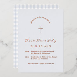 Blue Gingham Foil Taufe Einladung