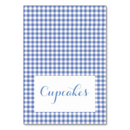 Blue Gingham Food Zelt Cards Tischnummer