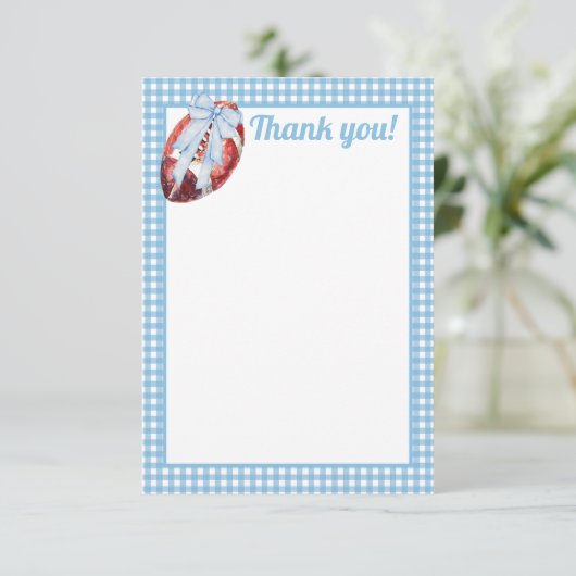 Blue Gingham Football Dankeschön Karte (Stehend Vorderseite)