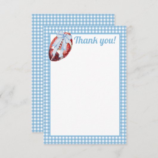 Blue Gingham Football Dankeschön Karte (Vorne/Hinten)