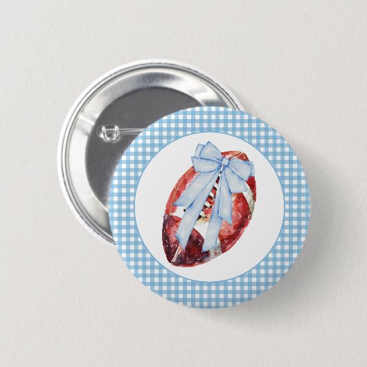 Blue Gingham Football Ribbon Button (Vorne & Hinten)