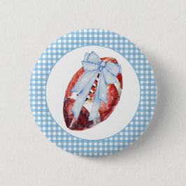Blue Gingham Football Ribbon Button