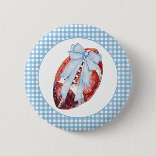 Blue Gingham Football Ribbon Button