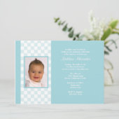 Blue Gingham Foto Einladung (Stehend Vorderseite)