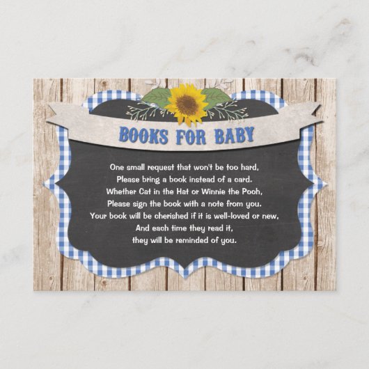 Blue Gingham Gelb Sonnenblumenbücher für Baby Begleitkarte (Vorderseite)