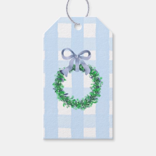 Blue Gingham Geschenketiketten Geschenkanhänger (Vorderseite)