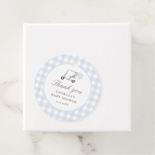 Blue Gingham Golf Baby Dusche Geschenkanhänger (Beispiel)