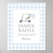 Blue Gingham Golf Baby Dusche Windeln Raffle Schil Poster (Vorne)