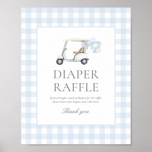 Blue Gingham Golf Baby Dusche Windeln Raffle Schil Poster (Vorne)