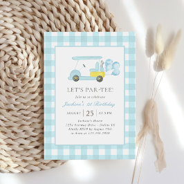 Blue Gingham Golf Boy 1. Geburtstag Einladung