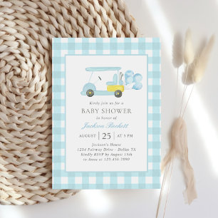 Blue Gingham Golf Boy Baby Dusche Einladung