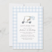 Blue Gingham Golf Boy Birthday Einladung (Vorderseite)