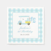 Blue Gingham Golf Junge 1. Geburtstag Serviette (Vorderseite)