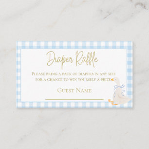 Blue Gingham Goose Baby Duwer Diaper Raffle Begleitkarte