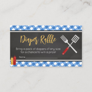 Blue Gingham GRILLEN Baby Duwer Diaper Raffle Begleitkarte