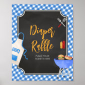 Blue Gingham GRILLEN Baby Duwer Diaper Raffle Poster (Vorne)