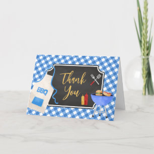 Blue Gingham GRILLEN Baby Shower Dankeskarte
