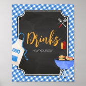 Blue Gingham GRILLEN Baby Shower Drinks Poster (Vorne)