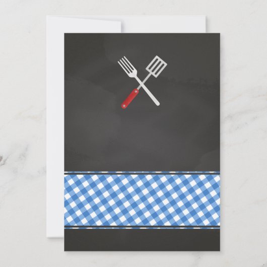 Blue Gingham GRILLEN Baby Shower Einladung (Rückseite)