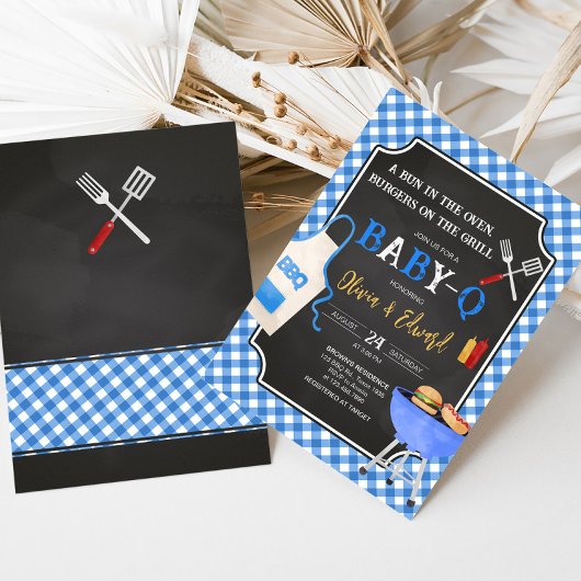 Blue Gingham GRILLEN Baby Shower Einladung