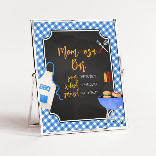 Blue Gingham GRILLEN Baby Shower Mama Osa Bar Poster