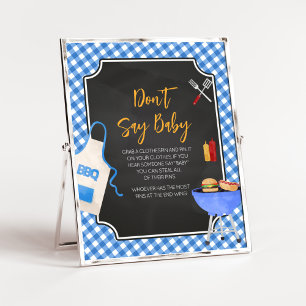 Blue Gingham GRILLEN Baby Shower Say Baby nicht Poster