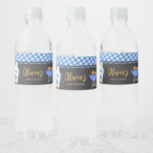 Blue Gingham GRILLEN Baby Shower Wasserflaschenetikett