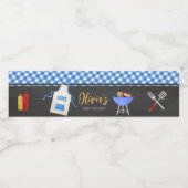 Blue Gingham GRILLEN Baby Shower Wasserflaschenetikett (Einzelnes Label)