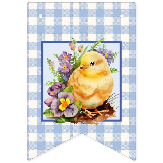 Blue Gingham Happy Birthday Wimpelkette (Erste Fahne)