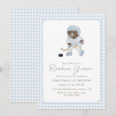 Blue Gingham Hockey Rookie Year Teddy Bear 1. Gebu Einladung (Vorne/Hinten)