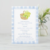 Blue Gingham Hydrangea Blume Basket Einladung (Stehend Vorderseite)