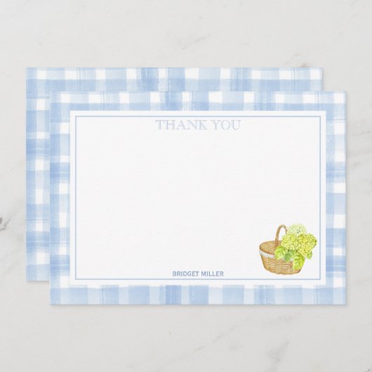 Blue Gingham Hydrangea Blume Vielen Dank Dankeskarte (Vorne/Hinten)