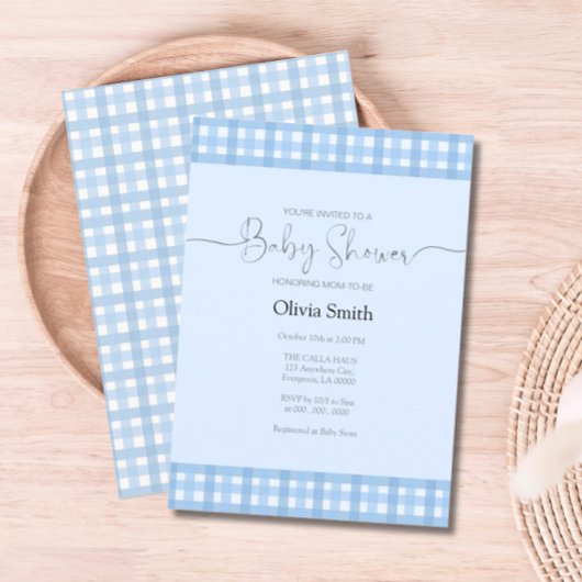 Blue Gingham Kariert Baby Dusche Einladung