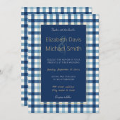 Blue Gingham Kariert Checkered Pattern Einladung (Vorne/Hinten)