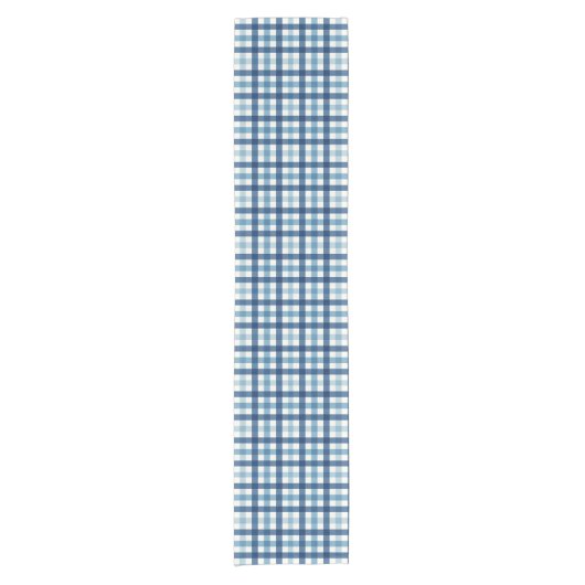 Blue Gingham Kariert Checkered Pattern Kurzer Tischläufer (Vorderseite)