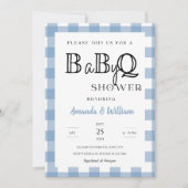 Blue Gingham Kariert GRILLEN Baby Couples Dusche Einladung (Vorderseite)