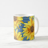 Blue Gingham Kariert mit Sonnenblumen Kaffeetasse (VorderseiteRechts)