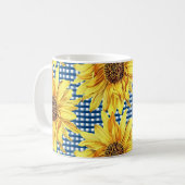 Blue Gingham Kariert mit Sonnenblumen Kaffeetasse (Vorderseite Links)