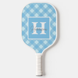 Blue Gingham Kariert Monogram und Name Personalisi Pickleball Schläger