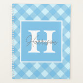 Blue Gingham Kariert Monogram und Name Personalisi Planer (Vorderseite)