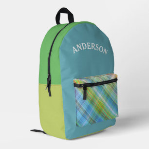 Blue Gingham Kariert Pattern Personalisierter Name Bedruckter Rucksack